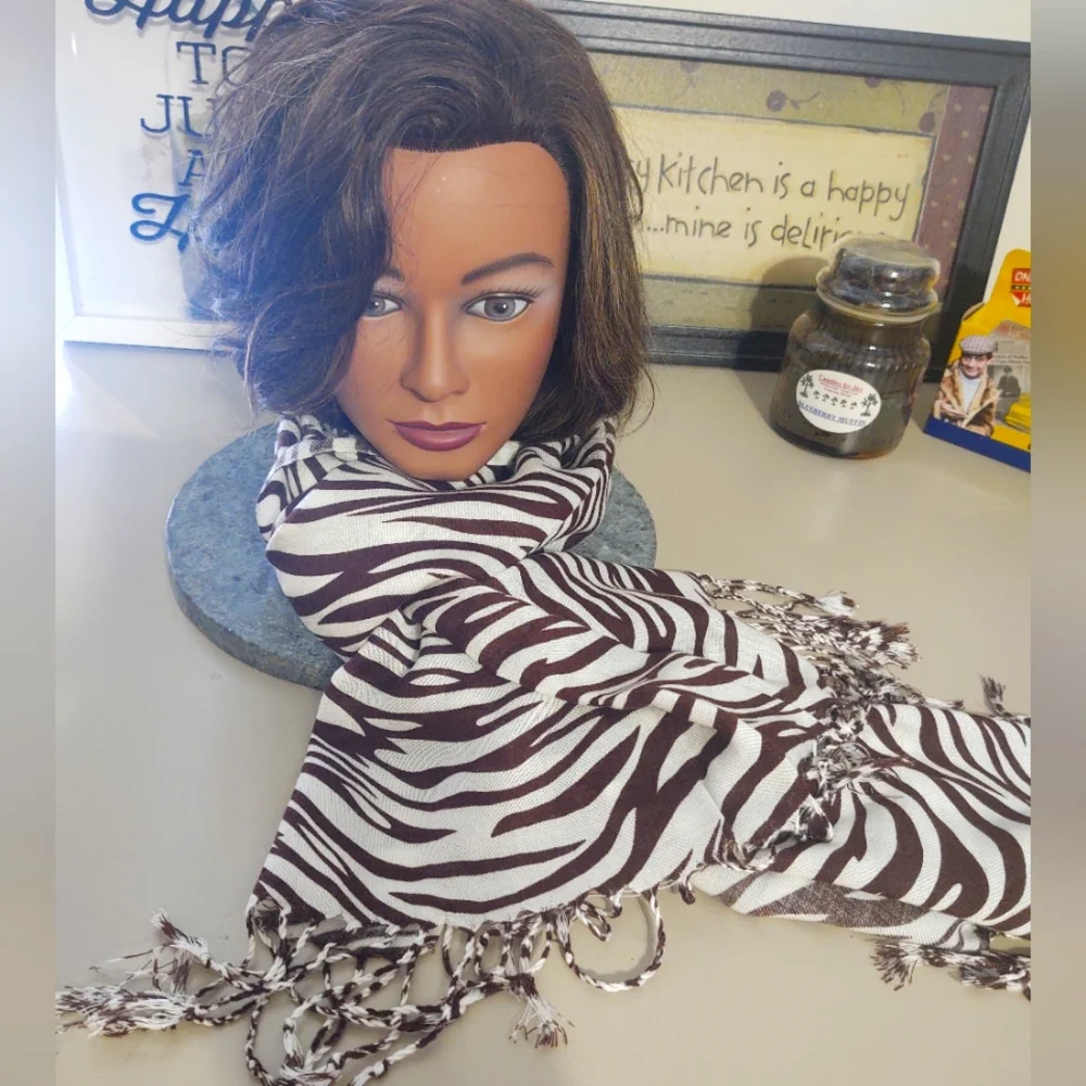 Tiger Striped Pashmina Brown & White